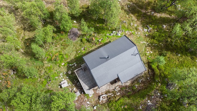 Dronebilde av eiendommen sett fra fugleperspektiv