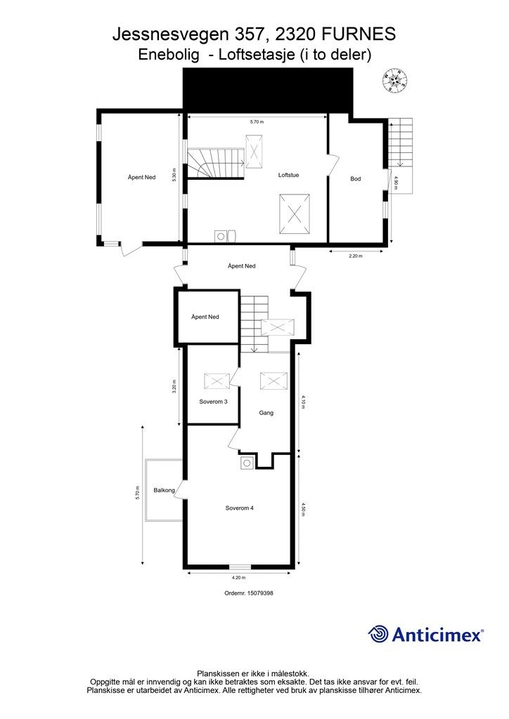 Plantegning - Enebolig - Loftsetasje (i to deler)