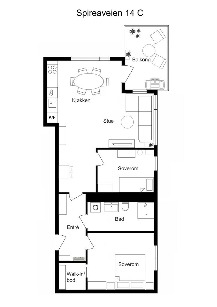 Møblert plantegning
