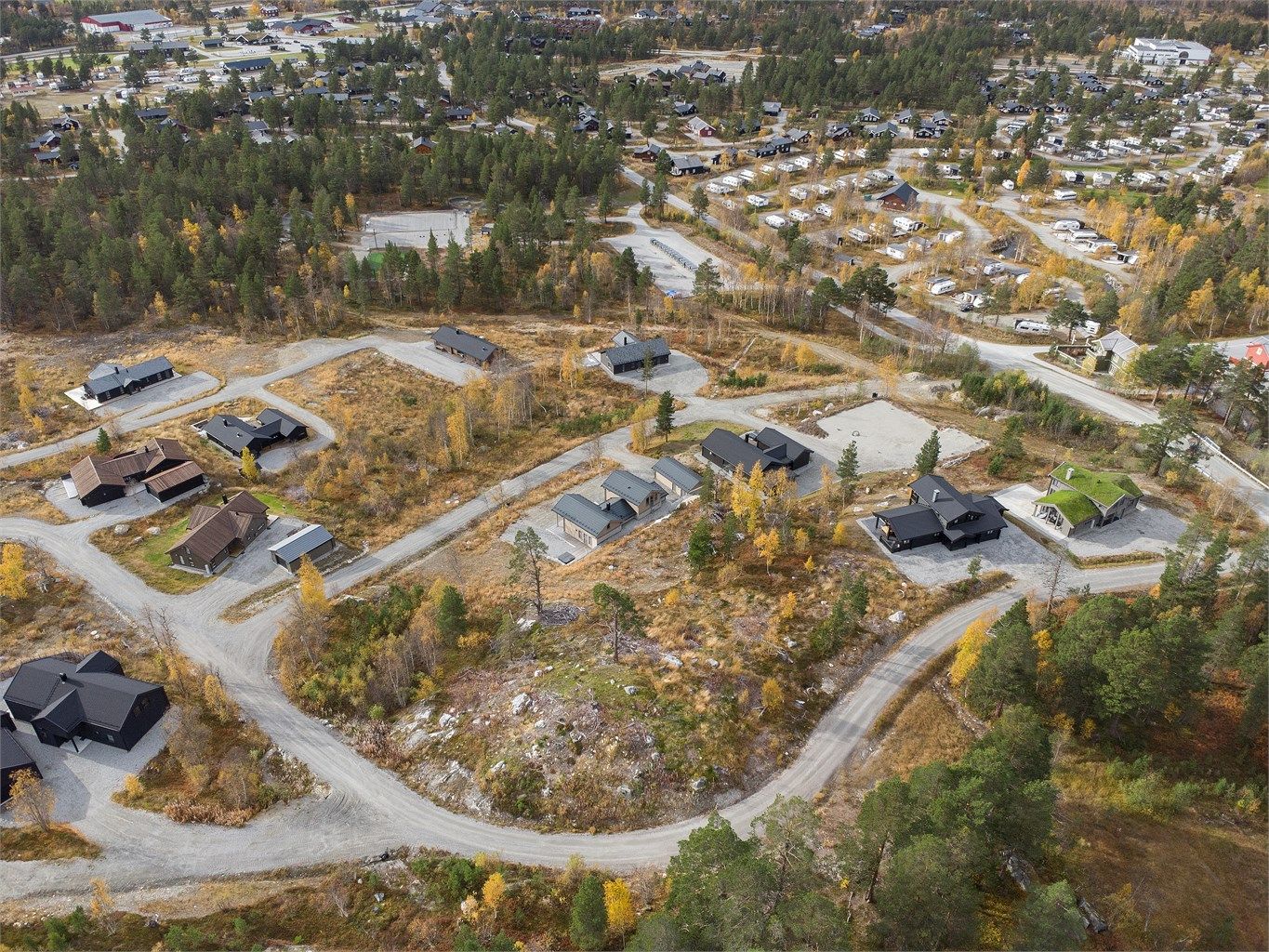 Dronebilde av hyttefeltet