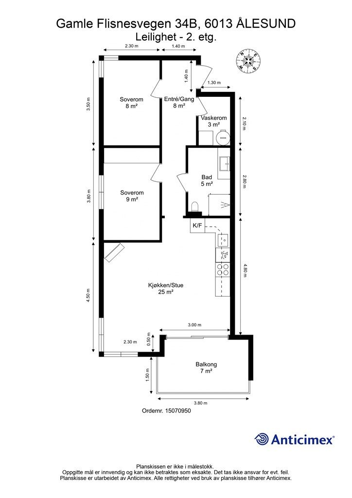 Målsatt plantegning 2. etasje