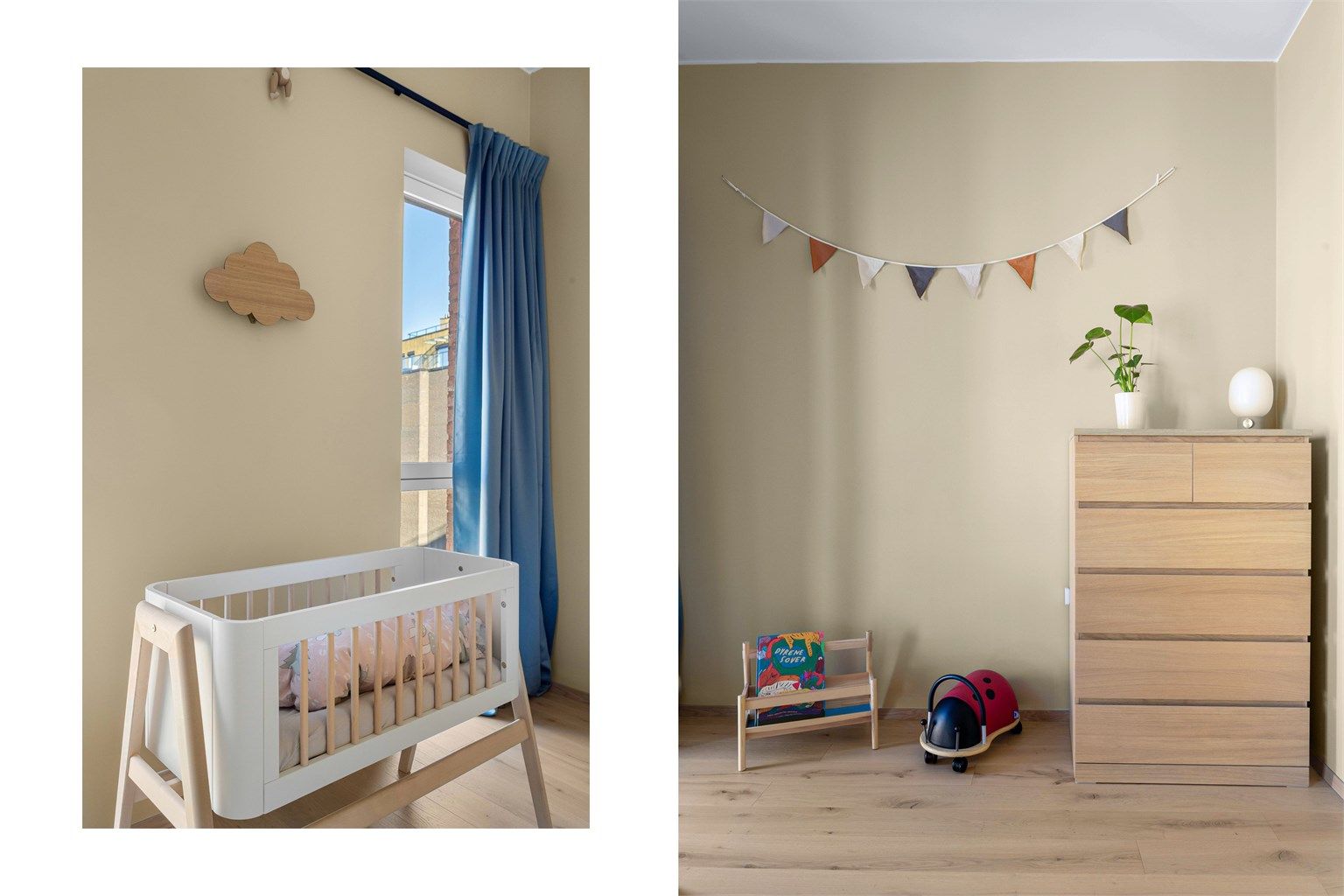 God plass til både seng, skrivebord og garderobeskap.