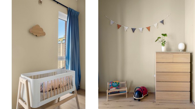 God plass til både seng, skrivebord og garderobeskap.