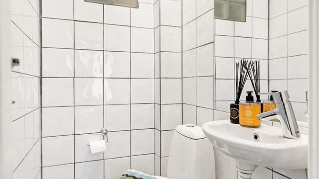 Toalettet har praktisk plassering i tilknytning til entréen.