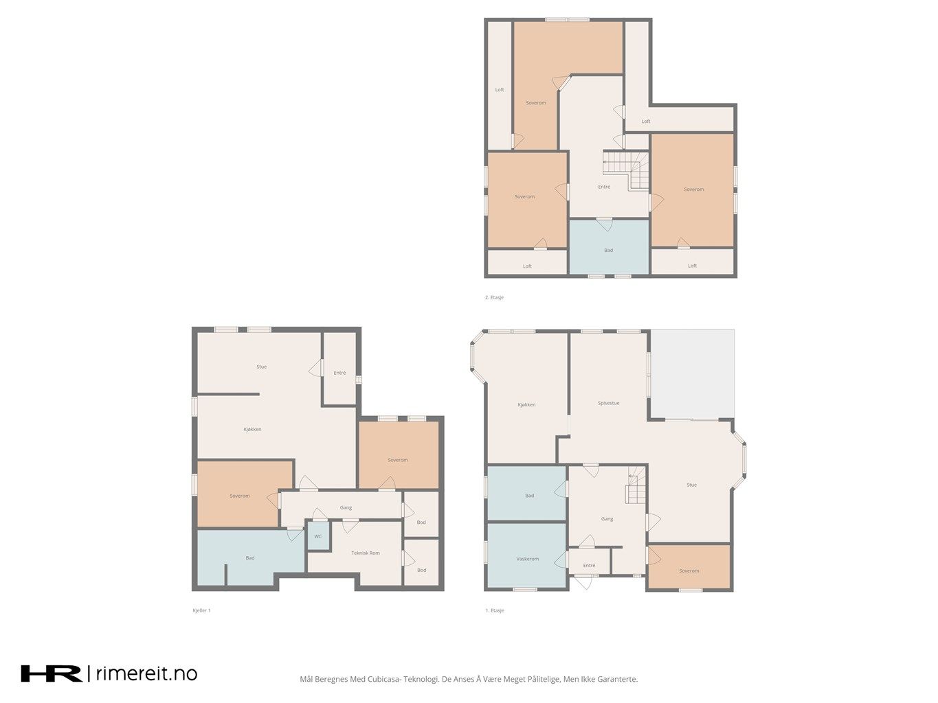 Plantegning alle etasjer i boligen.