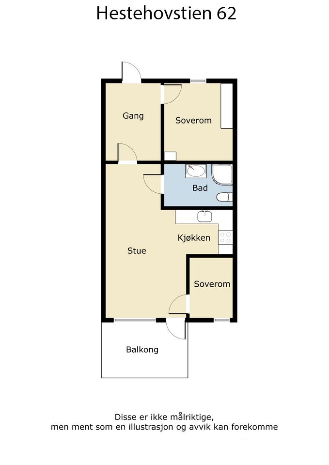 Plantegning. Minste soverommet er bod, men brukes som soverom.