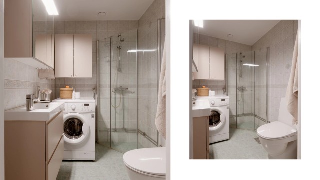 Badet ble oppgradert i 2020 med ny innredning, toalett og dusjvegger. Det er opplegg for vaskemaskin.