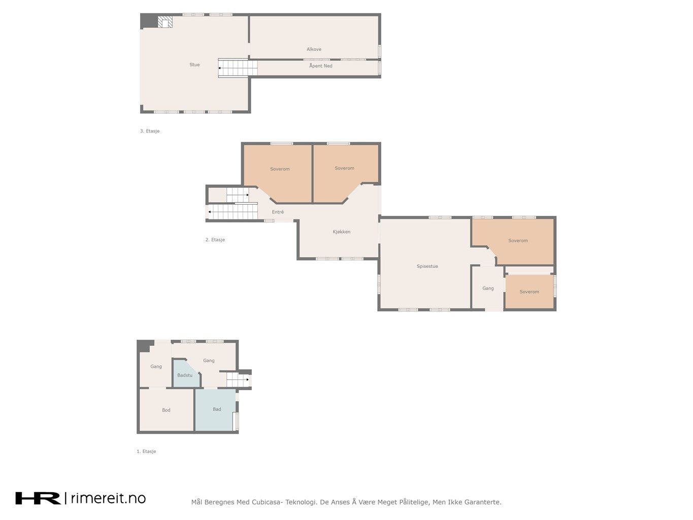 Plantegning av alle etasjer.