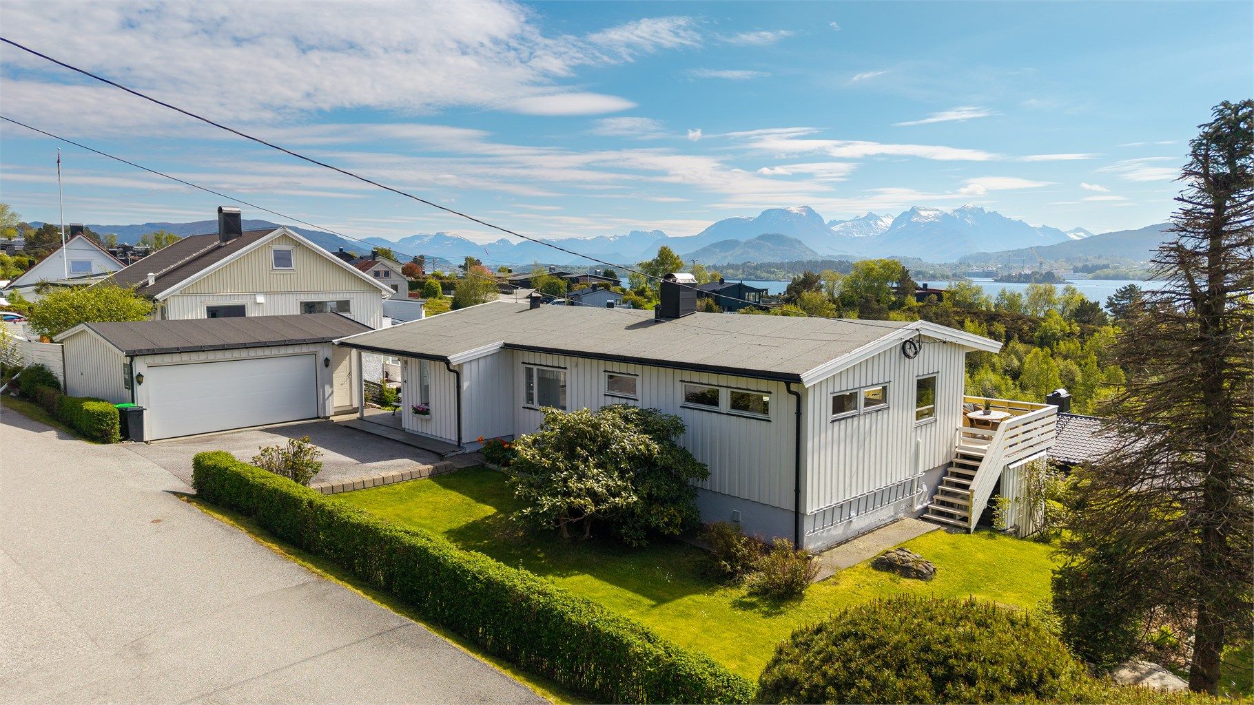 Dronebilde av eiendommen tatt fra nordvest