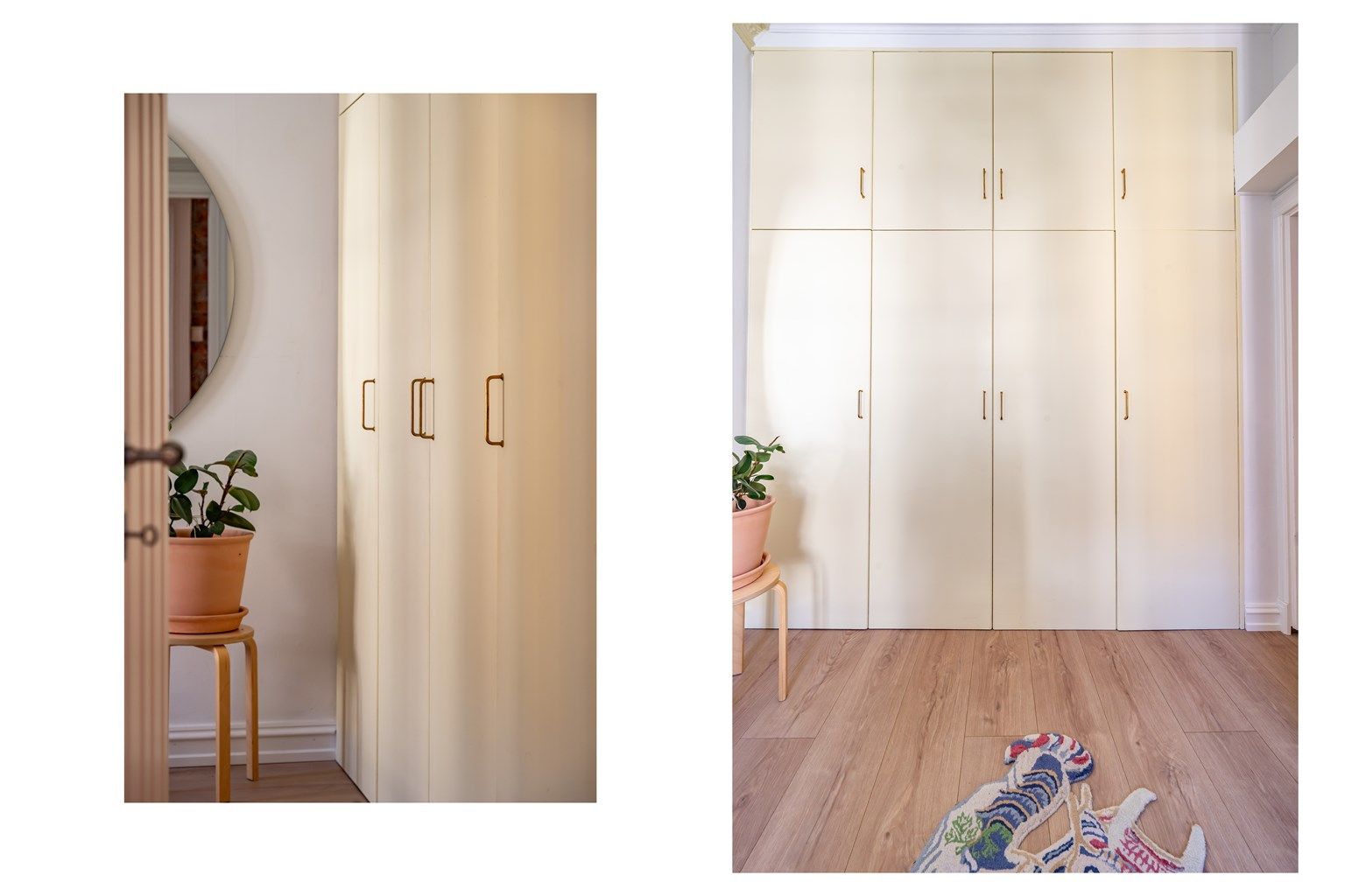 Rikelig med oppbevaringsplass i et innebygget garderobeskap. 