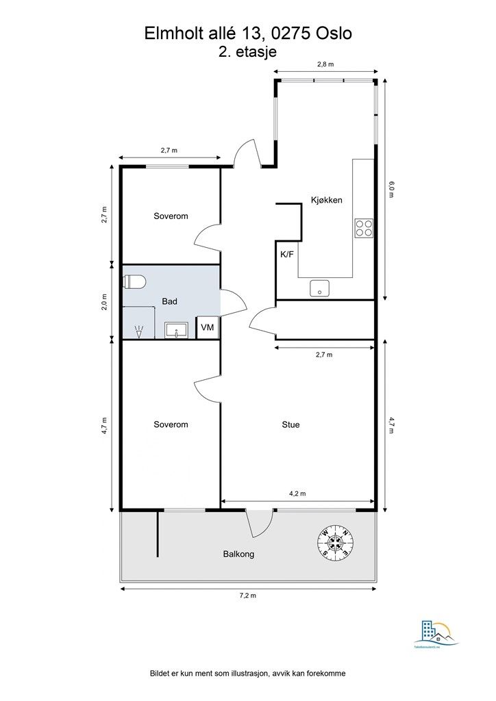 Leiligheten har en arealeffektiv planløsning som skiller soverommene fra de sosiale sonene.