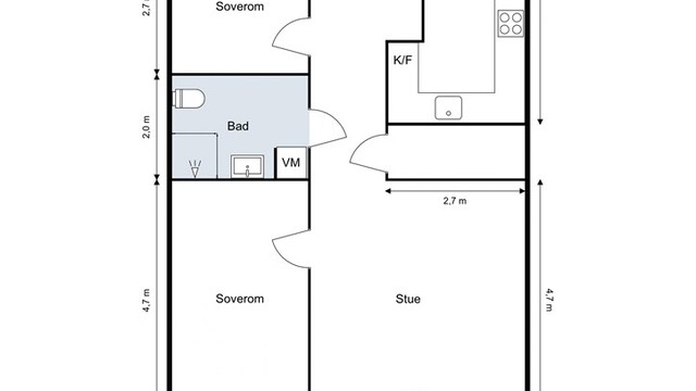 Leiligheten har en arealeffektiv planløsning som skiller soverommene fra de sosiale sonene.