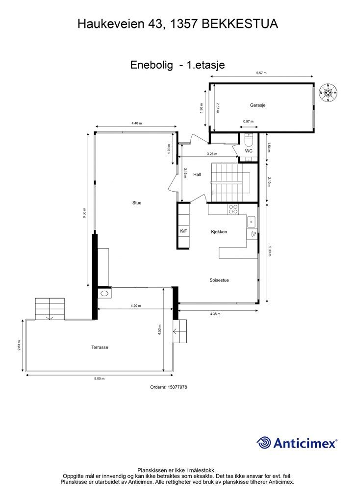 Plantegning 1. etasje. Illustrasjonen er ikke i målestokk og avvik kan forekomme.