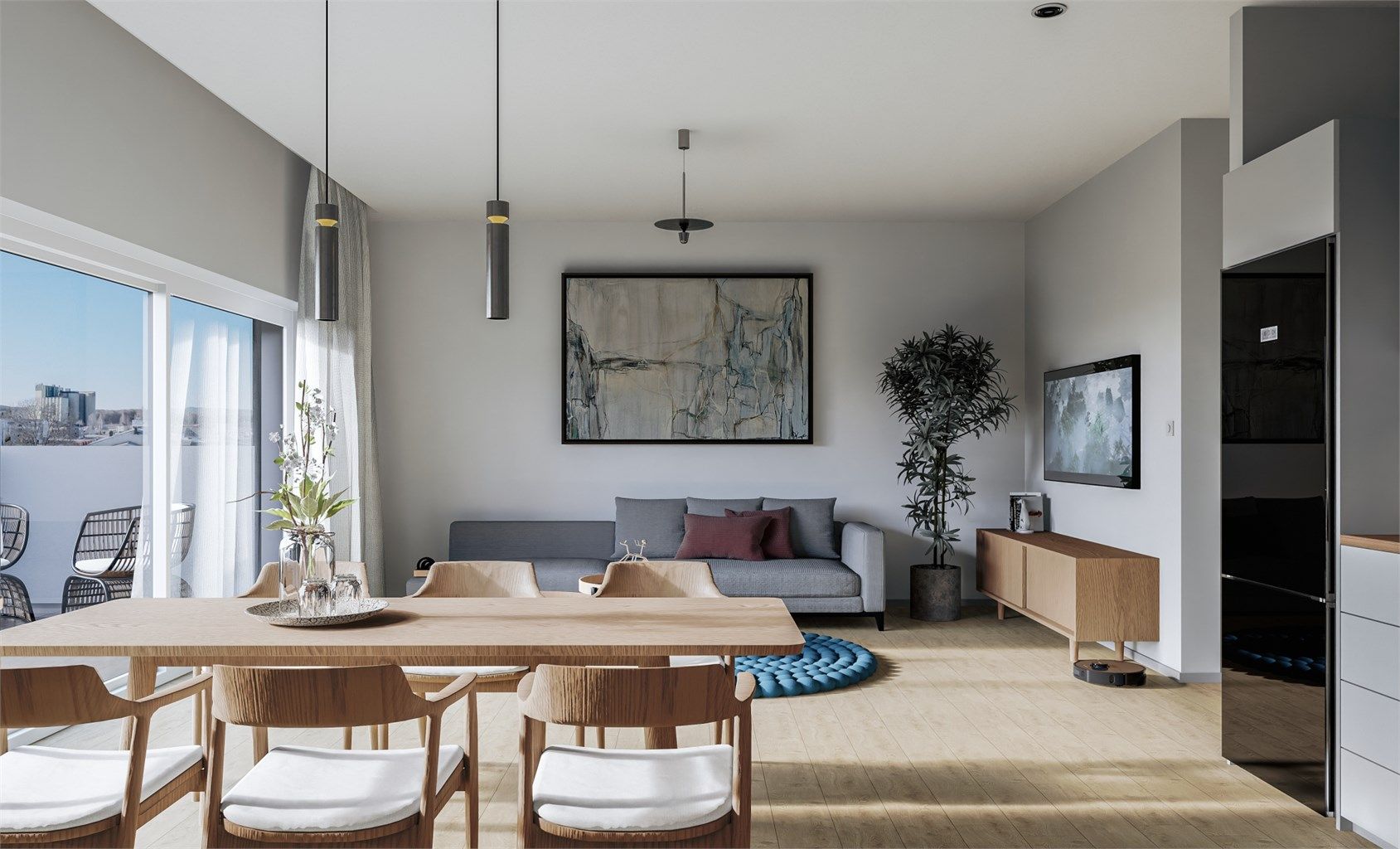 I leilighetene er det lagt vekt på gode, åpne planløsninger med romslig rom og godt med dagslys inn i store vindusflater. 