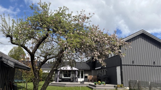 Flott beliggende bolig med stor uteplass - videre adkomst til hage - solrik eiendom med sol fra morgen til kveld