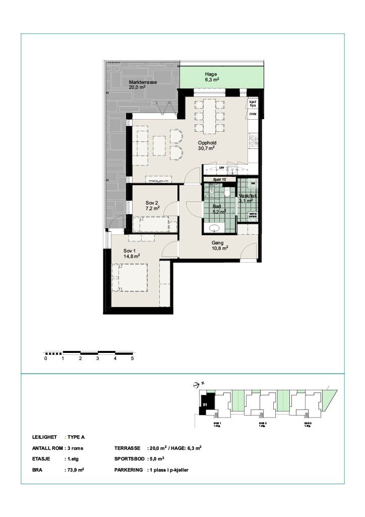 Plantegning fra arkitekten. Hele uteområdet er nå balkong.