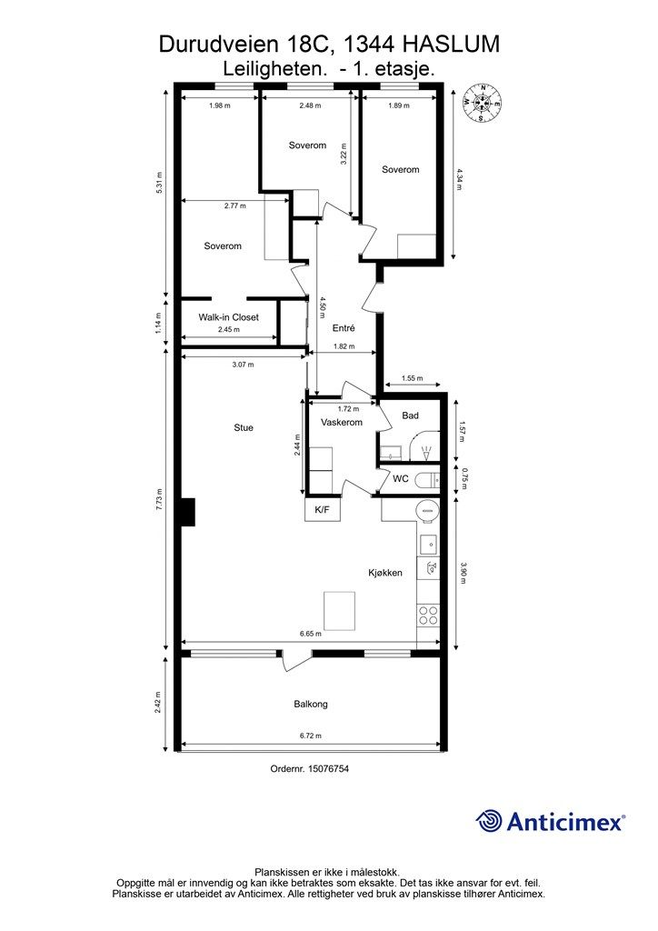 Leiligheten har en funksjonell planløsning.