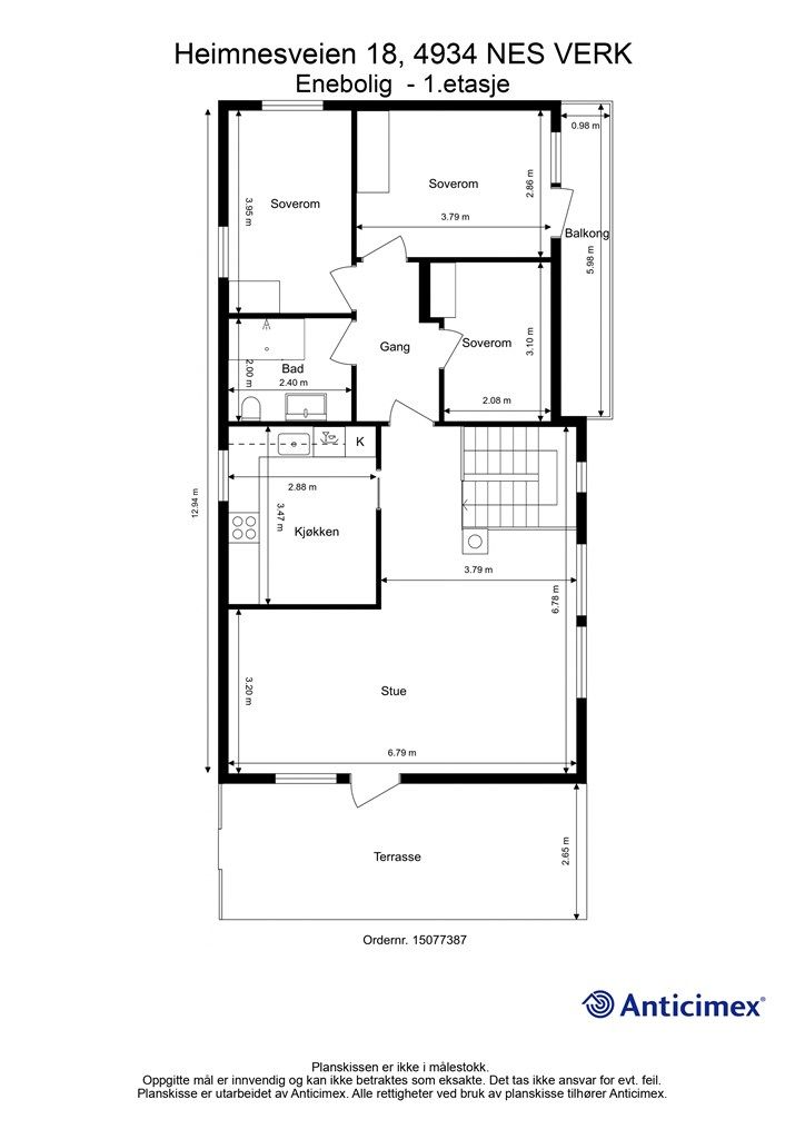 Plantegning hovedetasjen.
