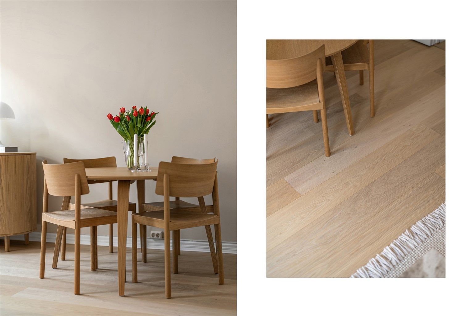 Den flotte eikeparketten ble lagt ny i 2025.