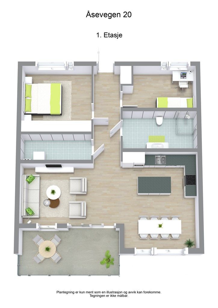 3 D plantegning 1. etasje