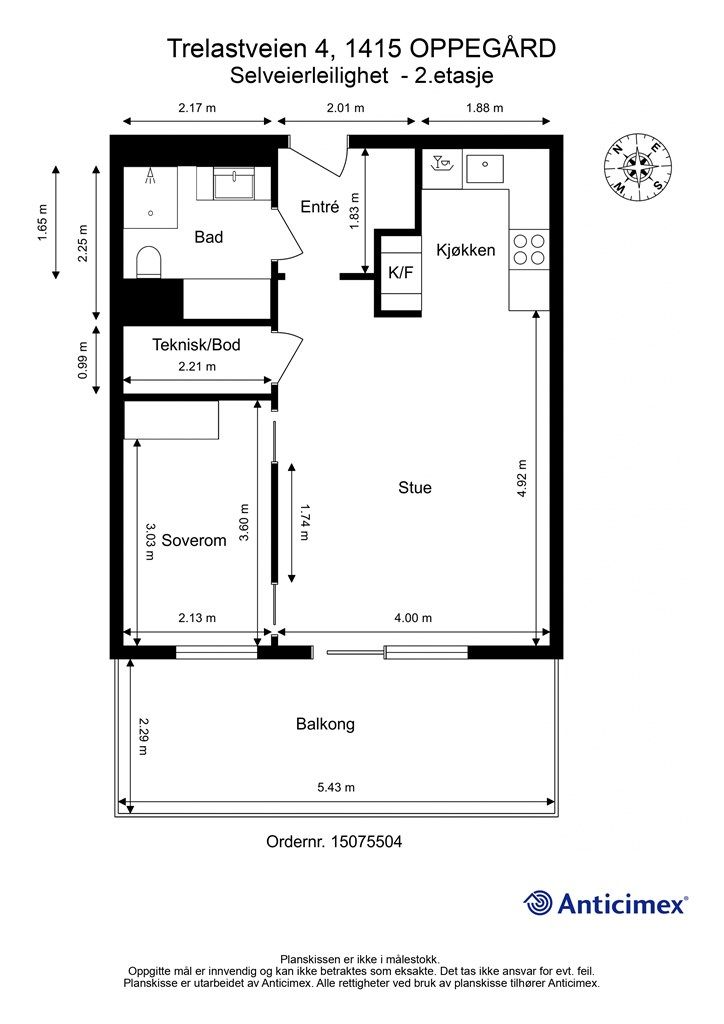 Først plantegningen så vi kan orientere oss i leiligheten
