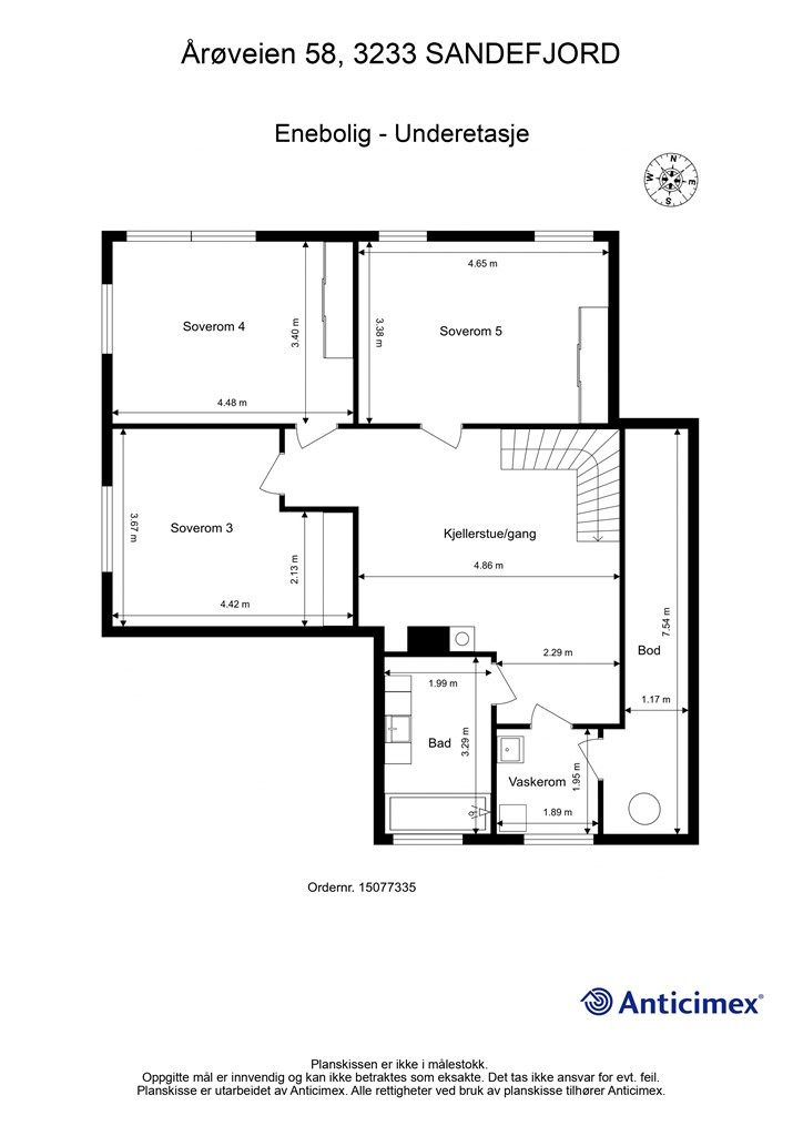 Plantegning-Underetasje (soverom 3 og 5 er ikke godkjent til varig opphold)