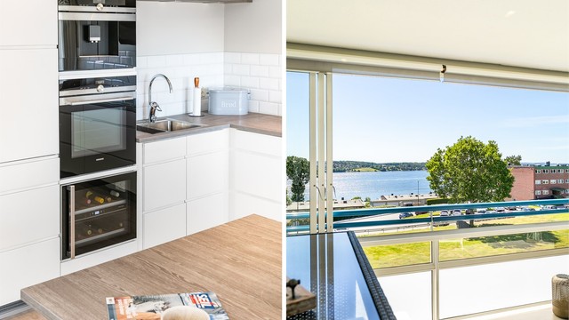 Kjøkkenet er velutstyrt med hensyn til hvitevarer som alle er integrert og følger leiligheten, vinskap og kaffemaskin inkludert.