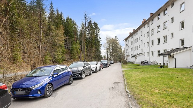 Sameiet har egne biloppstillingsplasser uten betaling med førstemann til mølla - prinsippet utenfor døra