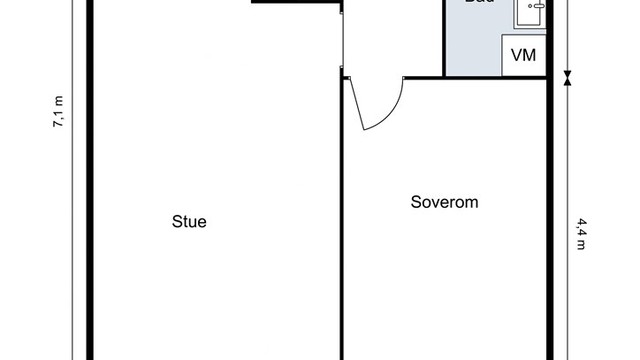 Arealeffektiv og gjennomtenkt planløsning med separat soverom og åpen stue- og kjøkkenløsning.