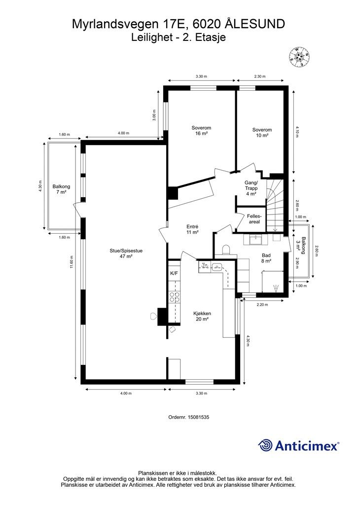 Plantegning 2. etasje/hovedetasje - 2D