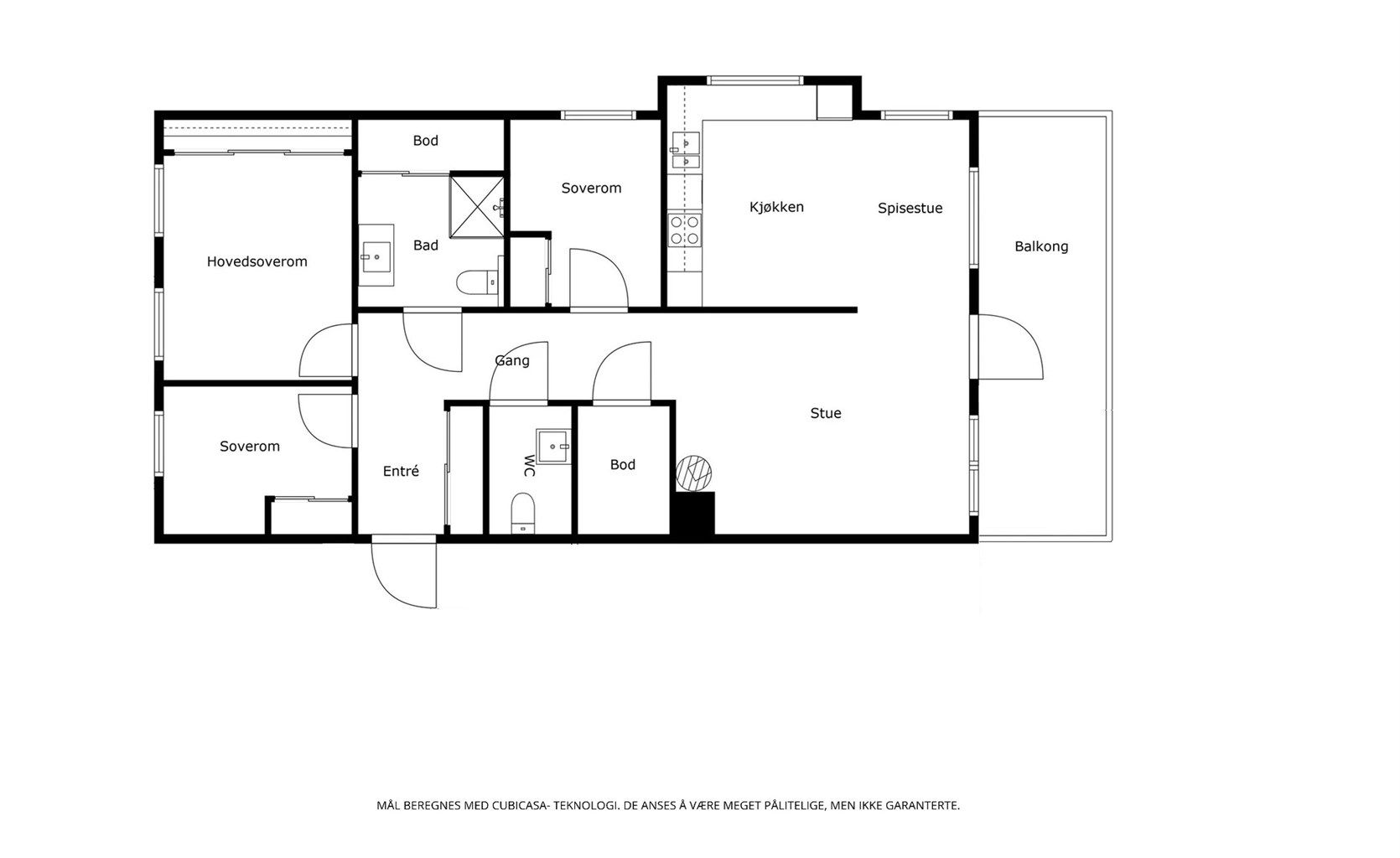 Planskissen er veiledende. Leiligheten disponerer også utvendig bod.