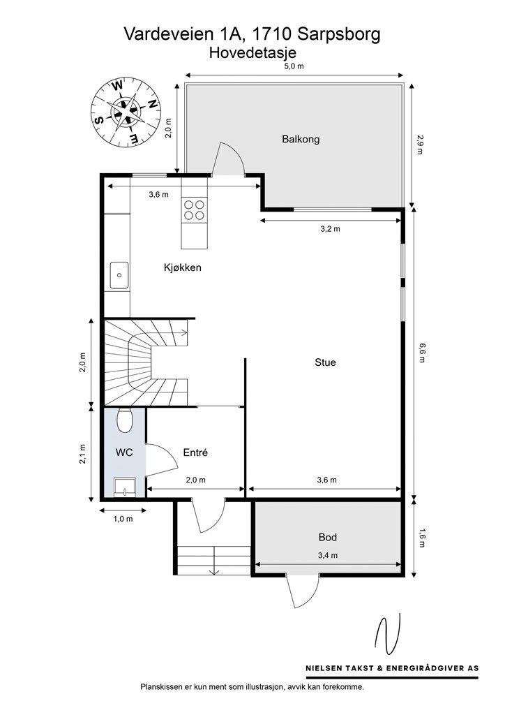 Veiledende skisse av boligens hovedetasje.