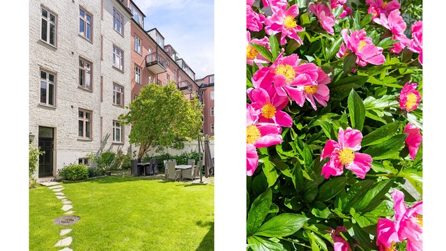 Bakgården er et skjermet og grønt fellesområde for beboerne.