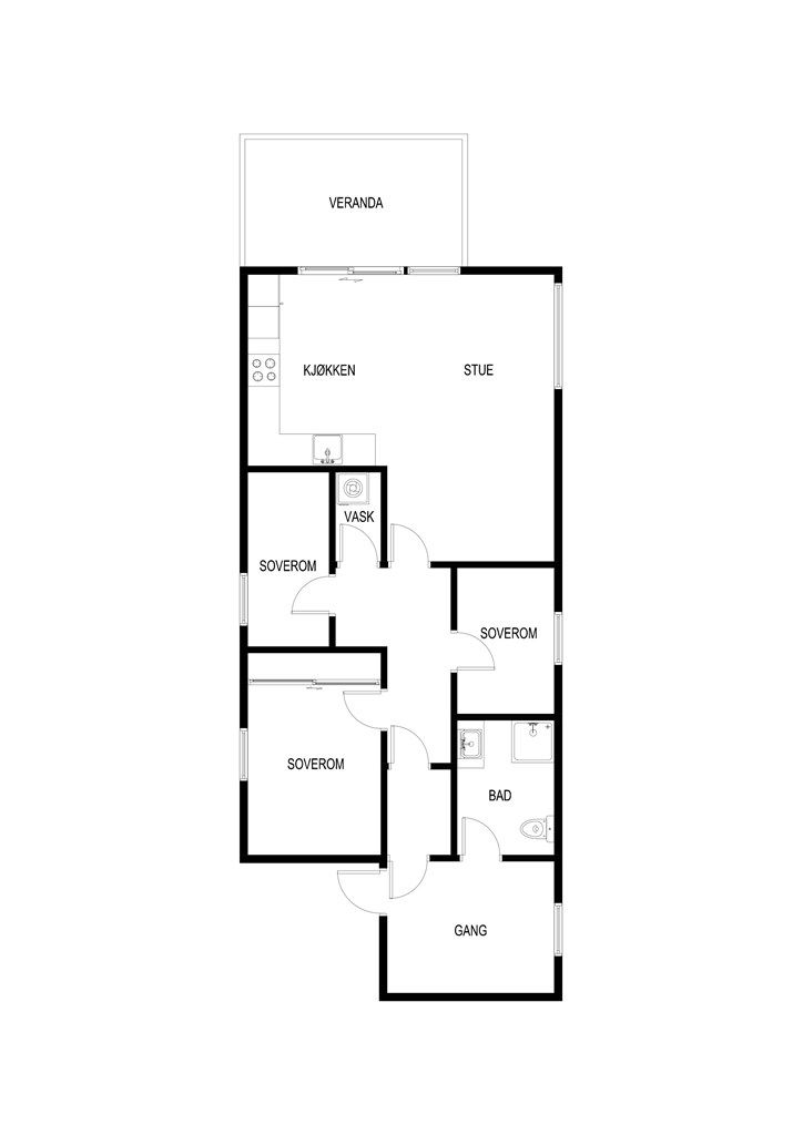 1. Etasje - 2D plantegning - (Avvik fra byggtegning, se punkt ferdigattest i salgsoppgaven)