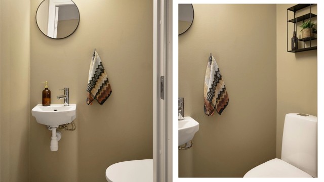 Leiligheten har et praktisk, separat toalettrom i tillegg til hovedbadet.