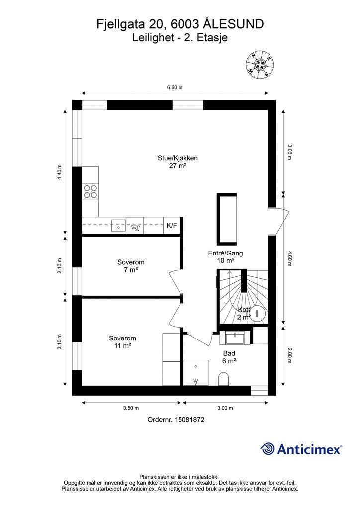 Plantegning - 2D med mål