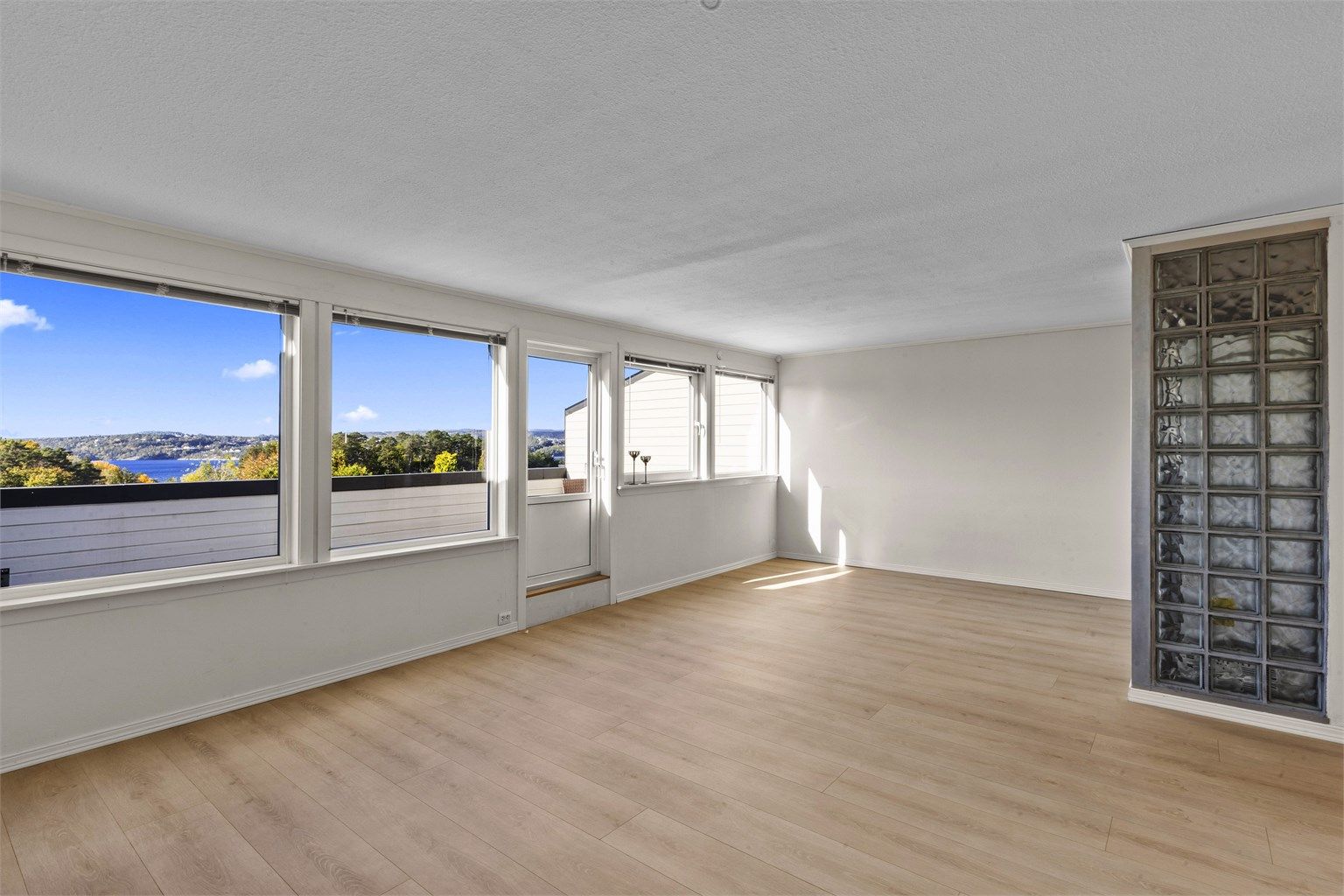 Stor stue med utgang til vestvendt terrasse.