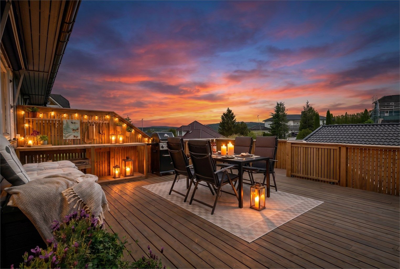 Eneboligen har stor terrasse som er et flott samlingspunkt for familie og venner.
Foto: Z|OVENFRA