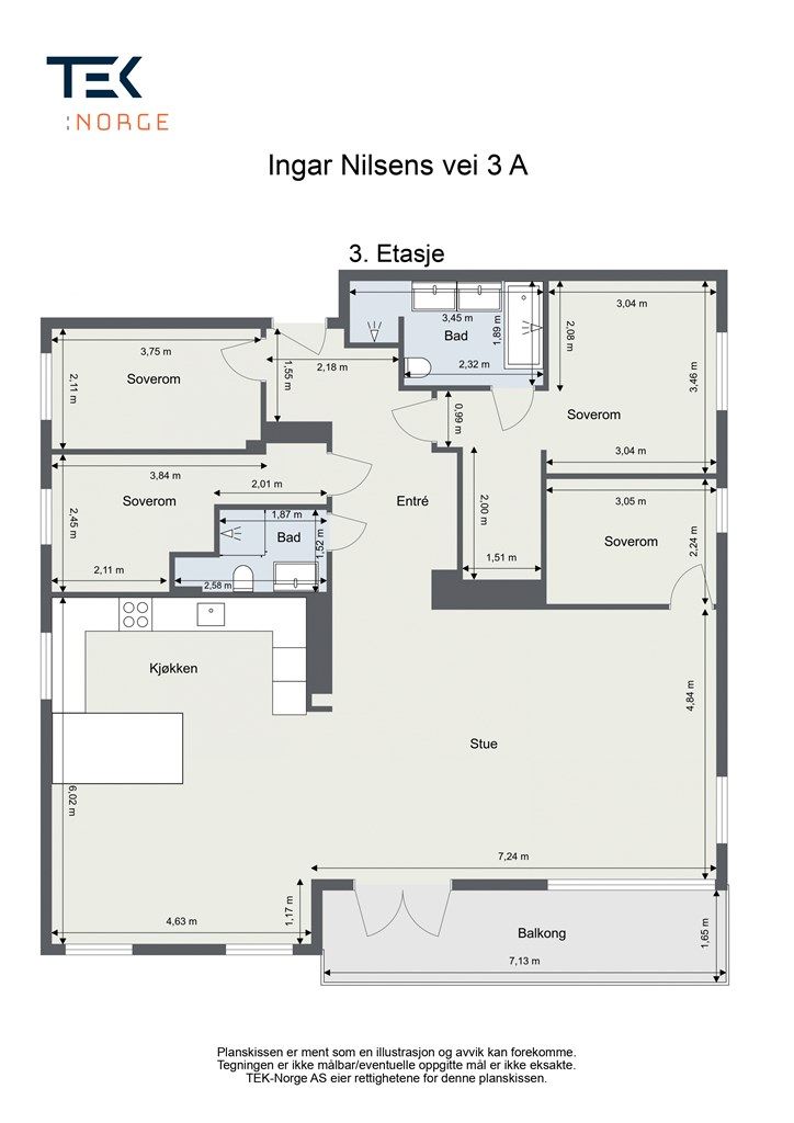 Plantegning Ingar Nilsens vei 3 A 