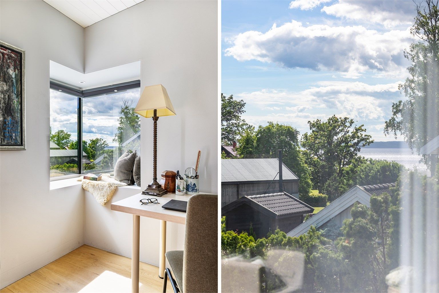 Like fin sjøutsikt som på terrassen sees fra soverommet i første etasje, som i dag benyttes dels som kontor/gjesterom.
