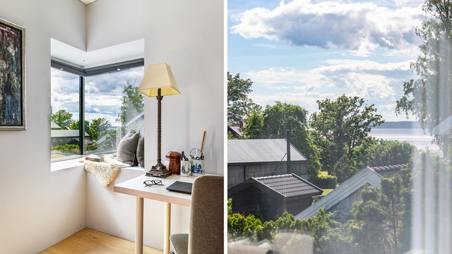 Like fin sjøutsikt som på terrassen sees fra soverommet i første etasje, som i dag benyttes dels som kontor/gjesterom.