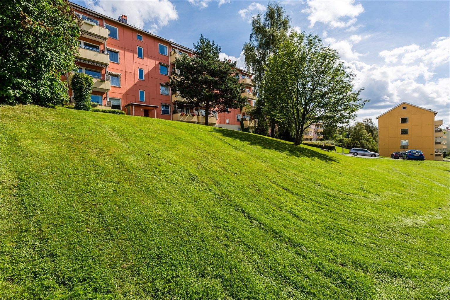 Her kan barna leke rett utenfor blokken. Dette er en fin, liten akebakke vinterstid (bildet er lånt fra tidligere salg)