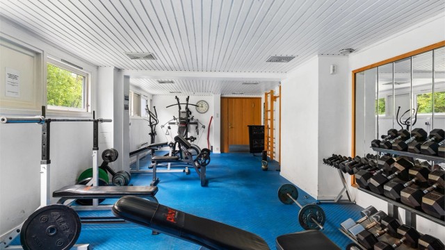 Sameiet har et velutstyrt trimrom og badstue tilgjengelig for beboerne.