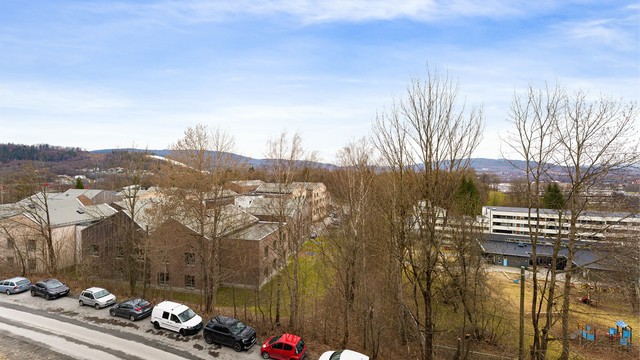 Fra leiligheten er det utsikt over nærområdet, inkludert Dønski barnehage.