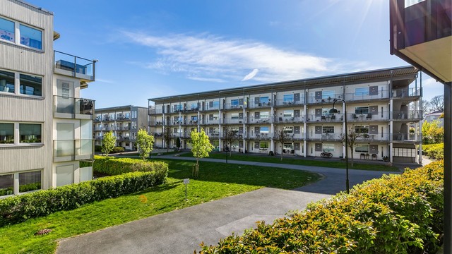 Utsyn fra terrassen til Glassverkets påkostede fellesarealer.