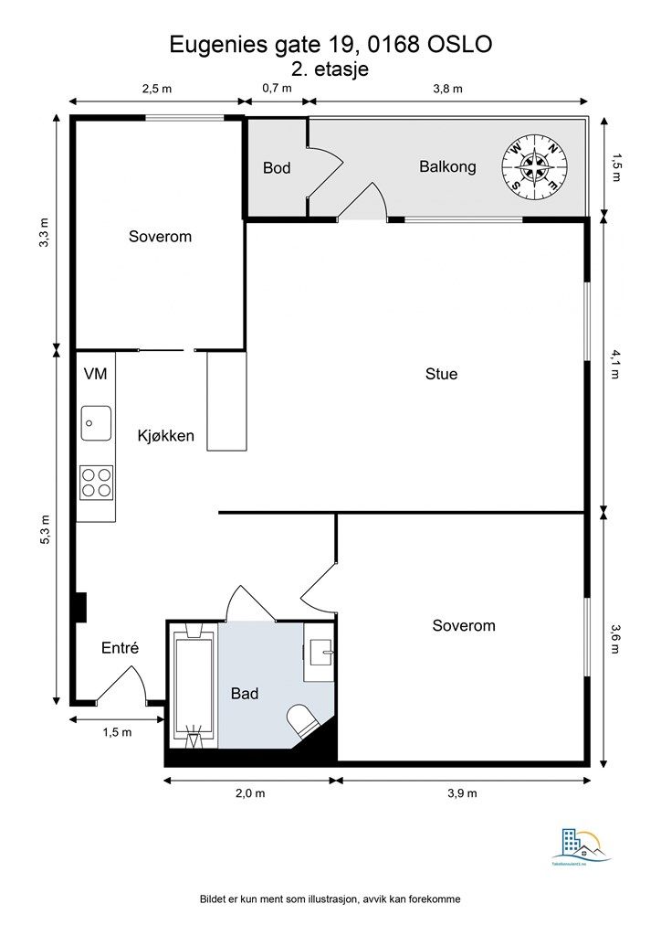 Smart planløsning med god størrelse på alle rom. 