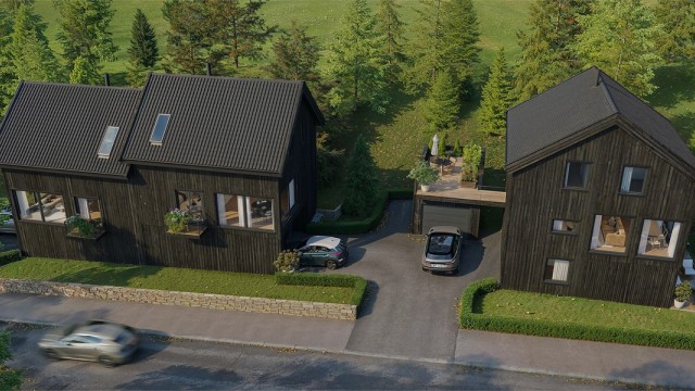 Prosjektert tomannsbolig og enebolig med hybel på Nordre Kråkerøy, med moderne kvaliteter innpakket i stedstilpasset arkitektur.