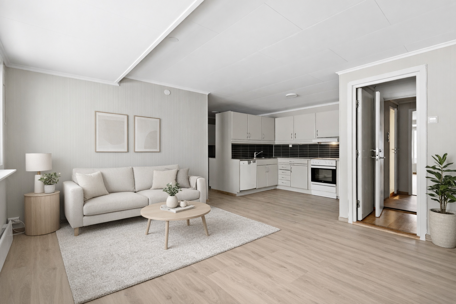 En unik og romslig 5-roms selveierleilighet med god planløsning og store rom, samt mulighet for skattefri utleieinntekt! Foto: Pål Aanerud. (Stylet med AI)