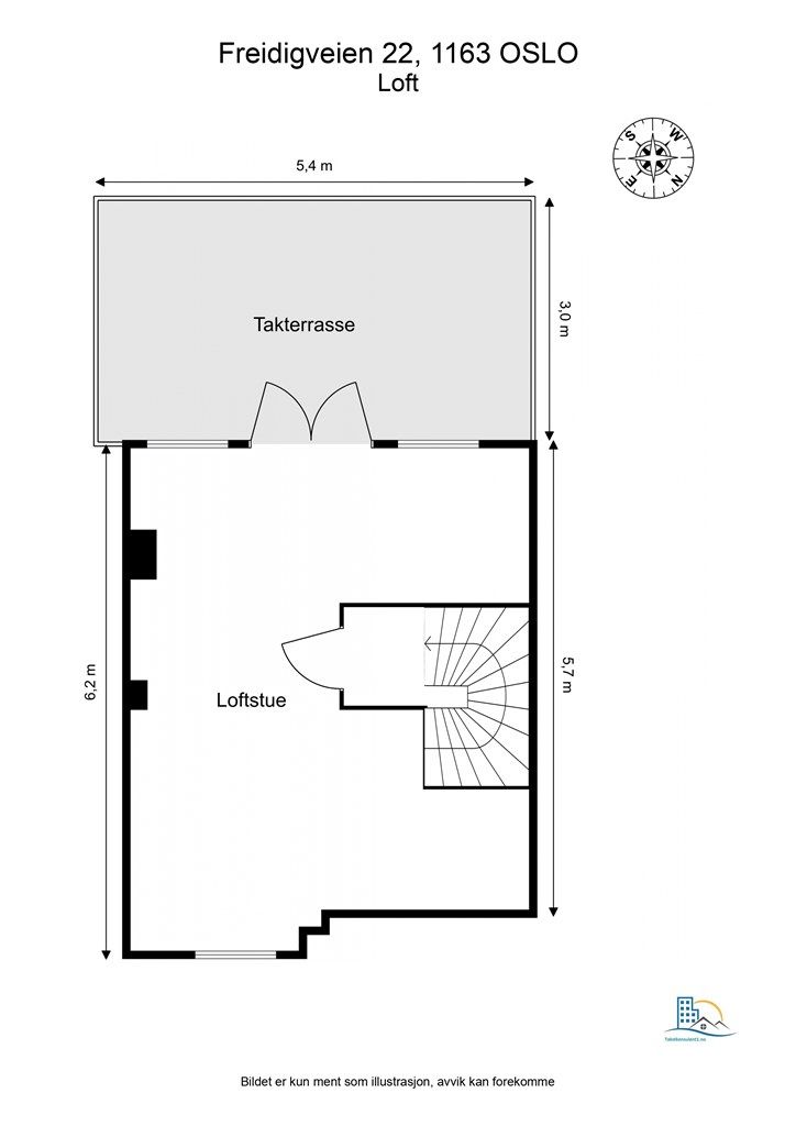 Plantegning loftsetasje. 