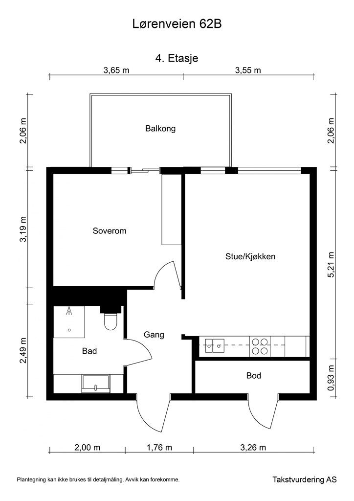 Målsatt planskisse - Lørenveien 62 B - 4. etasje